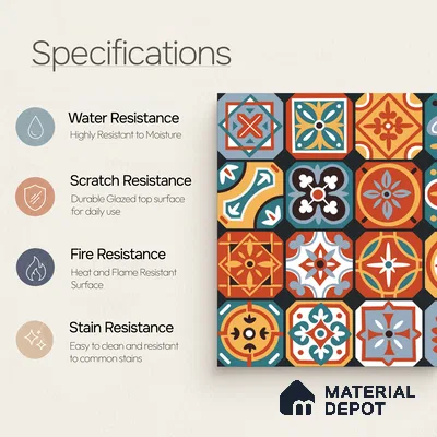 Moroccan Wall & Floor Tile TL 10815 Mosaic Medley 1 ft x 1 ft Matt Luster Finish Ceramic Tile - 10 mm | Suitable For Kitchen, Bathroom, Balcony | Please Expect a Slight Variation of Pattern