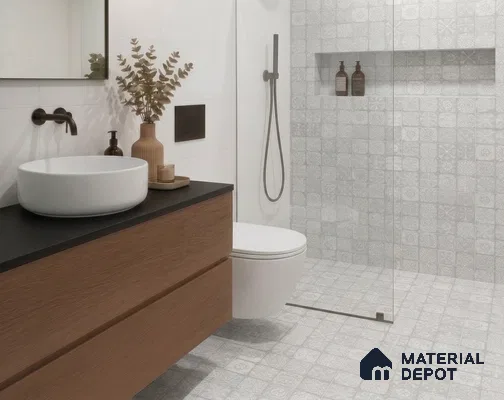 Moroccan Wall & Floor Tile TL 10816 Silver Fresco 1 ft x 1 ft Matt Luster Finish Ceramic Tile - 10 mm | Suitable For Kitchen, Bathroom, Balcony | Please Expect a Slight Variation of Pattern