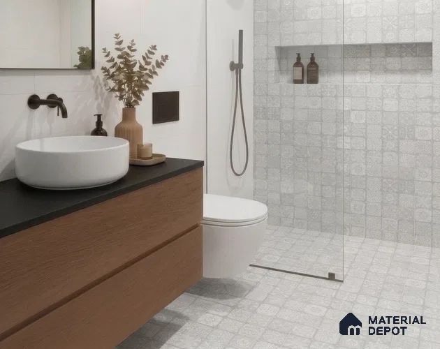 Moroccan Wall & Floor Tile TL 10816 Silver Fresco 1 ft x 1 ft Matt Luster Finish Ceramic Tile - 10 mm | Suitable For Kitchen, Bathroom, Balcony | Please Expect a Slight Variation of Pattern