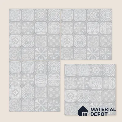 Moroccan Wall & Floor Tile TL 10816 Silver Fresco 1 ft x 1 ft Matt Luster Finish Ceramic Tile - 10 mm | Suitable For Kitchen, Bathroom, Balcony | Please Expect a Slight Variation of Pattern