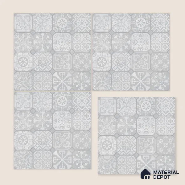 Moroccan Wall & Floor Tile TL 10816 Silver Fresco 1 ft x 1 ft Matt Luster Finish Ceramic Tile - 10 mm | Suitable For Kitchen, Bathroom, Balcony | Please Expect a Slight Variation of Pattern