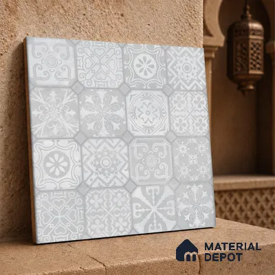 Moroccan Wall & Floor Tile TL 10816 Silver Fresco 1 ft x 1 ft Matt Luster Finish Ceramic Tile - 10 mm | Suitable For Kitchen, Bathroom, Balcony | Please Expect a Slight Variation of Pattern
