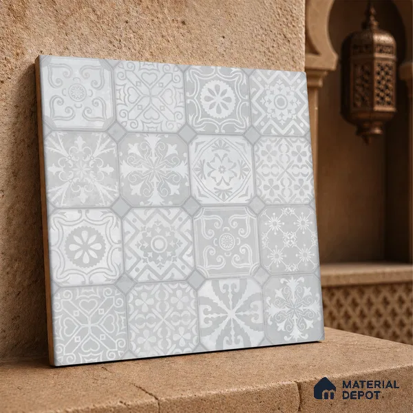 Moroccan Wall & Floor Tile TL 10816 Silver Fresco 1 ft x 1 ft Matt Luster Finish Ceramic Tile - 10 mm | Suitable For Kitchen, Bathroom, Balcony | Please Expect a Slight Variation of Pattern