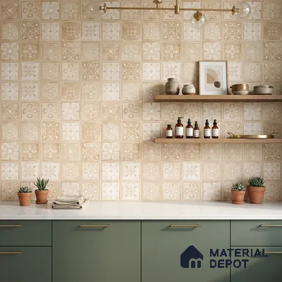 Moroccan Wall & Floor Tile TL 10817 Ivory Sand 1 ft x 1 ft Matt Luster Finish Ceramic Tile - 10 mm | Suitable For Kitchen, Bathroom, Balcony | Please Expect a Slight Variation of Pattern