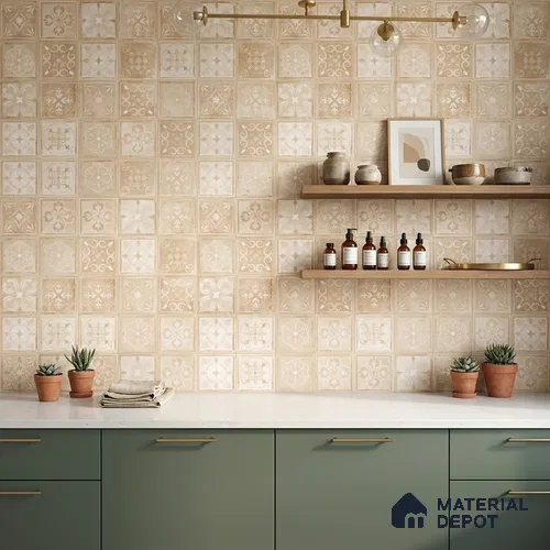 Moroccan Wall & Floor Tile TL 10817 Ivory Sand 1 ft x 1 ft Matt Luster Finish Ceramic Tile - 10 mm | Suitable For Kitchen, Bathroom, Balcony | Please Expect a Slight Variation of Pattern