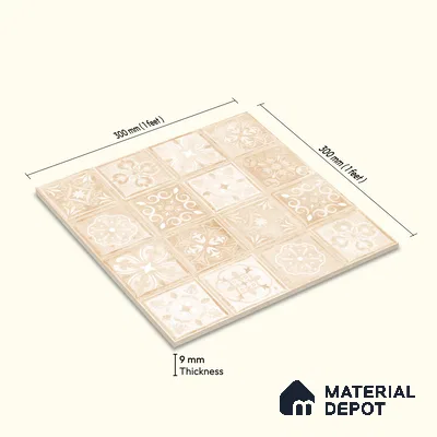 Moroccan Wall & Floor Tile TL 10817 Ivory Sand 1 ft x 1 ft Matt Luster Finish Ceramic Tile - 10 mm | Suitable For Kitchen, Bathroom, Balcony | Please Expect a Slight Variation of Pattern