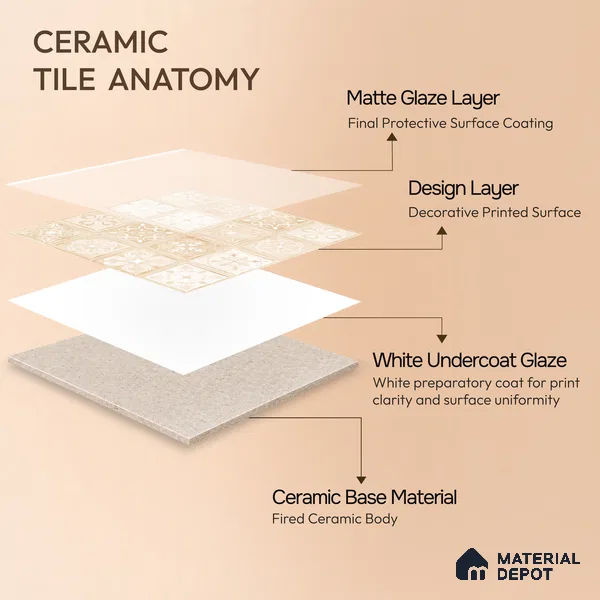 Moroccan Wall & Floor Tile TL 10817 Ivory Sand 1 ft x 1 ft Matt Luster Finish Ceramic Tile - 10 mm | Suitable For Kitchen, Bathroom, Balcony | Please Expect a Slight Variation of Pattern