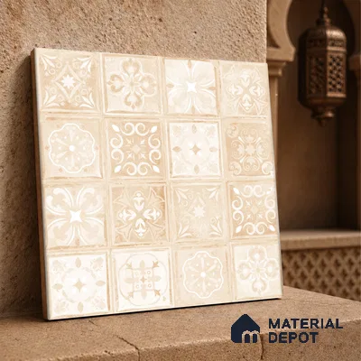 Moroccan Wall & Floor Tile TL 10817 Ivory Sand 1 ft x 1 ft Matt Luster Finish Ceramic Tile - 10 mm | Suitable For Kitchen, Bathroom, Balcony | Please Expect a Slight Variation of Pattern