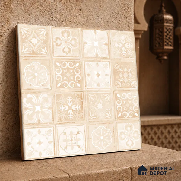 Moroccan Wall & Floor Tile TL 10817 Ivory Sand 1 ft x 1 ft Matt Luster Finish Ceramic Tile - 10 mm | Suitable For Kitchen, Bathroom, Balcony | Please Expect a Slight Variation of Pattern