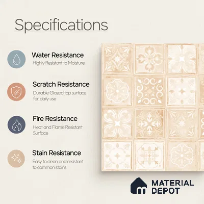 Moroccan Wall & Floor Tile TL 10817 Ivory Sand 1 ft x 1 ft Matt Luster Finish Ceramic Tile - 10 mm | Suitable For Kitchen, Bathroom, Balcony | Please Expect a Slight Variation of Pattern