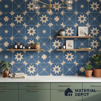 Moroccan Wall & Floor Tile TL 10818 B Azure Drift 1 ft x 1 ft Matt Luster Finish Ceramic Tile - 10 mm | Suitable For Kitchen, Bathroom, Balcony | Please Expect a Slight Variation of Pattern