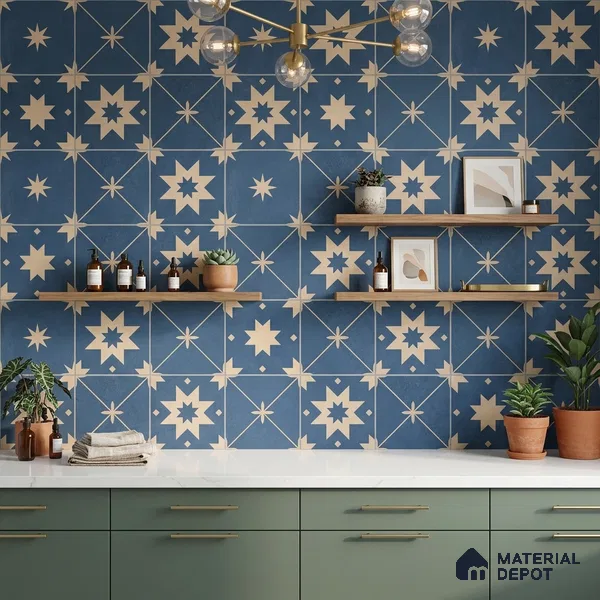 Moroccan Wall & Floor Tile TL 10818 B Azure Drift 1 ft x 1 ft Matt Luster Finish Ceramic Tile - 10 mm | Suitable For Kitchen, Bathroom, Balcony | Please Expect a Slight Variation of Pattern