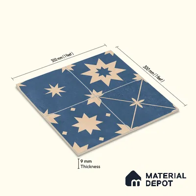 Moroccan Wall & Floor Tile TL 10818 B Azure Drift 1 ft x 1 ft Matt Luster Finish Ceramic Tile - 10 mm | Suitable For Kitchen, Bathroom, Balcony | Please Expect a Slight Variation of Pattern