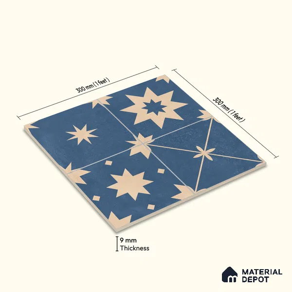 Moroccan Wall & Floor Tile TL 10818 B Azure Drift 1 ft x 1 ft Matt Luster Finish Ceramic Tile - 10 mm | Suitable For Kitchen, Bathroom, Balcony | Please Expect a Slight Variation of Pattern
