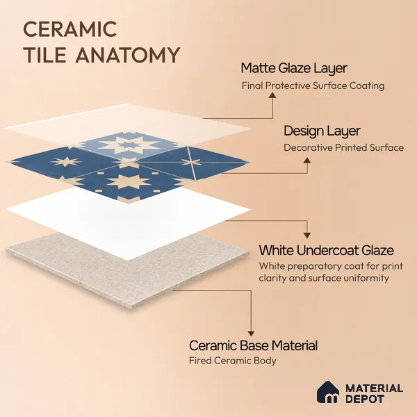 Moroccan Wall & Floor Tile TL 10818 B Azure Drift 1 ft x 1 ft Matt Luster Finish Ceramic Tile - 10 mm | Suitable For Kitchen, Bathroom, Balcony | Please Expect a Slight Variation of Pattern