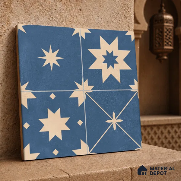 Moroccan Wall & Floor Tile TL 10818 B Azure Drift 1 ft x 1 ft Matt Luster Finish Ceramic Tile - 10 mm | Suitable For Kitchen, Bathroom, Balcony | Please Expect a Slight Variation of Pattern