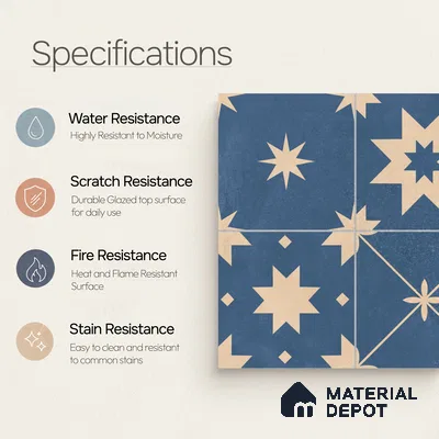 Moroccan Wall & Floor Tile TL 10818 B Azure Drift 1 ft x 1 ft Matt Luster Finish Ceramic Tile - 10 mm | Suitable For Kitchen, Bathroom, Balcony | Please Expect a Slight Variation of Pattern