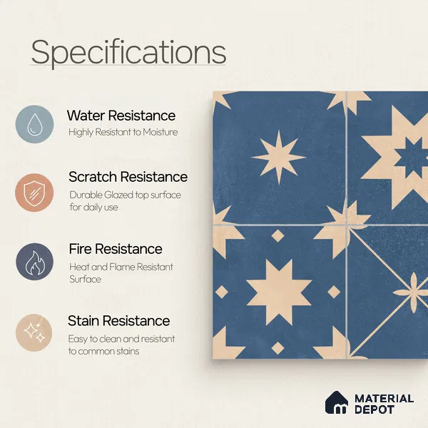 Moroccan Wall & Floor Tile TL 10818 B Azure Drift 1 ft x 1 ft Matt Luster Finish Ceramic Tile - 10 mm | Suitable For Kitchen, Bathroom, Balcony | Please Expect a Slight Variation of Pattern