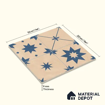 Moroccan Wall & Floor Tile TL 10818 C Desrt Cream 1 ft x 1 ft Matt Luster Finish Ceramic Tile - 10 mm | Suitable For Kitchen, Bathroom, Balcony | Please Expect a Slight Variation of Pattern