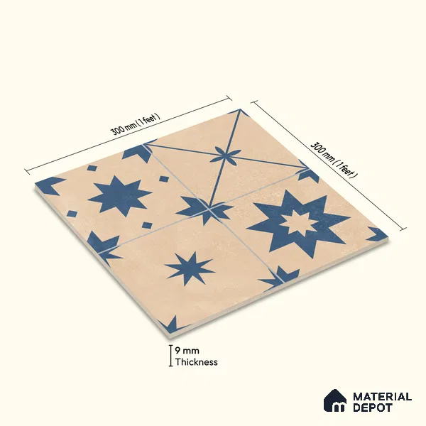 Moroccan Wall & Floor Tile TL 10818 C Desrt Cream 1 ft x 1 ft Matt Luster Finish Ceramic Tile - 10 mm | Suitable For Kitchen, Bathroom, Balcony | Please Expect a Slight Variation of Pattern