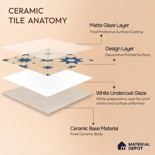 Moroccan Wall & Floor Tile TL 10818 C Desrt Cream 1 ft x 1 ft Matt Luster Finish Ceramic Tile - 10 mm | Suitable For Kitchen, Bathroom, Balcony | Please Expect a Slight Variation of Pattern