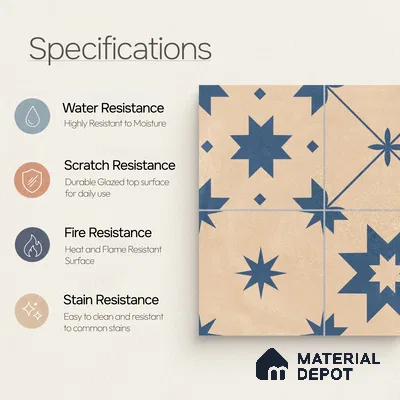 Moroccan Wall & Floor Tile TL 10818 C Desrt Cream 1 ft x 1 ft Matt Luster Finish Ceramic Tile - 10 mm | Suitable For Kitchen, Bathroom, Balcony | Please Expect a Slight Variation of Pattern