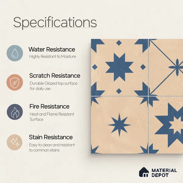 Moroccan Wall & Floor Tile TL 10818 C Desrt Cream 1 ft x 1 ft Matt Luster Finish Ceramic Tile - 10 mm | Suitable For Kitchen, Bathroom, Balcony | Please Expect a Slight Variation of Pattern