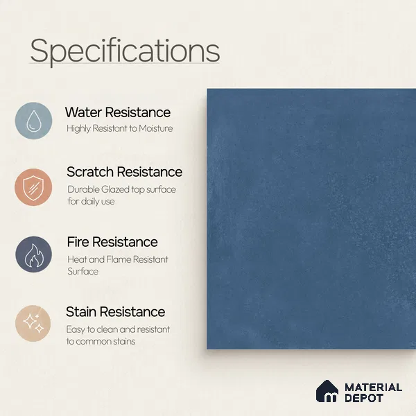 Moroccan Wall & Floor Tile TL 10818 D Indigo Night 1 ft x 1 ft Matt Luster Finish Ceramic Tile - 10 mm | Suitable For Kitchen, Bathroom, Balcony | Please Expect a Slight Variation of Pattern