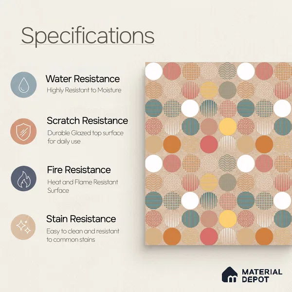Moroccan Wall & Floor Tile TL 10819 B Silk Cream 1 ft x 1 ft Matt Luster Finish Ceramic Tile - 10 mm | Suitable For Kitchen, Bathroom, Balcony | Please Expect a Slight Variation of Pattern
