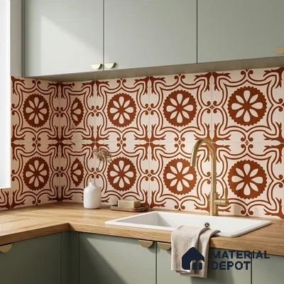 Moroccan Wall & Floor Tile TL 10820 B Rustic Sienna 1 ft x 1 ft Matt Luster Finish Ceramic Tile - 10 mm | Suitable For Kitchen, Bathroom, Balcony | Please Expect a Slight Variation of Pattern