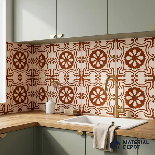 Moroccan Wall & Floor Tile TL 10820 B Rustic Sienna 1 ft x 1 ft Matt Luster Finish Ceramic Tile - 10 mm | Suitable For Kitchen, Bathroom, Balcony | Please Expect a Slight Variation of Pattern