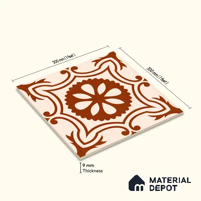 Moroccan Wall & Floor Tile TL 10820 B Rustic Sienna 1 ft x 1 ft Matt Luster Finish Ceramic Tile - 10 mm | Suitable For Kitchen, Bathroom, Balcony | Please Expect a Slight Variation of Pattern
