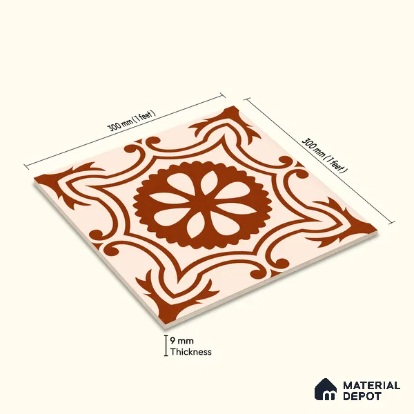 Moroccan Wall & Floor Tile TL 10820 B Rustic Sienna 1 ft x 1 ft Matt Luster Finish Ceramic Tile - 10 mm | Suitable For Kitchen, Bathroom, Balcony | Please Expect a Slight Variation of Pattern