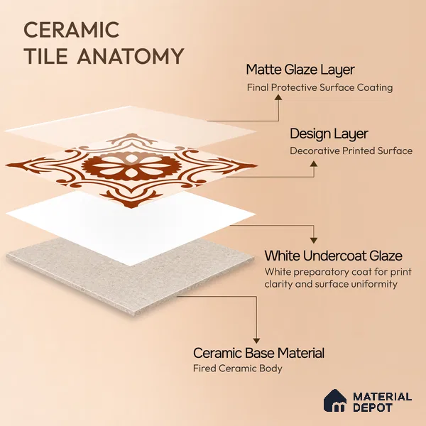 Moroccan Wall & Floor Tile TL 10820 B Rustic Sienna 1 ft x 1 ft Matt Luster Finish Ceramic Tile - 10 mm | Suitable For Kitchen, Bathroom, Balcony | Please Expect a Slight Variation of Pattern