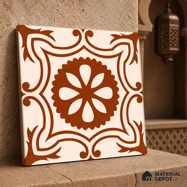 Moroccan Wall & Floor Tile TL 10820 B Rustic Sienna 1 ft x 1 ft Matt Luster Finish Ceramic Tile - 10 mm | Suitable For Kitchen, Bathroom, Balcony | Please Expect a Slight Variation of Pattern