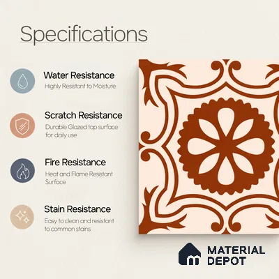 Moroccan Wall & Floor Tile TL 10820 B Rustic Sienna 1 ft x 1 ft Matt Luster Finish Ceramic Tile - 10 mm | Suitable For Kitchen, Bathroom, Balcony | Please Expect a Slight Variation of Pattern