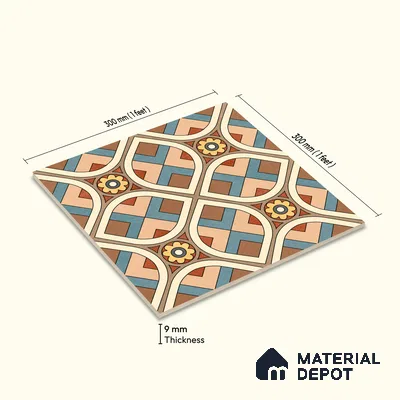 Moroccan Wall & Floor Tile TL 10821 Cedar Soul 1 ft x 1 ft Matt Luster Finish Ceramic Tile - 10 mm | Suitable For Kitchen, Bathroom, Balcony | Please Expect a Slight Variation of Pattern