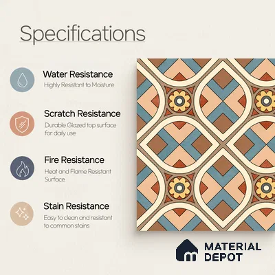 Moroccan Wall & Floor Tile TL 10821 Cedar Soul 1 ft x 1 ft Matt Luster Finish Ceramic Tile - 10 mm | Suitable For Kitchen, Bathroom, Balcony | Please Expect a Slight Variation of Pattern