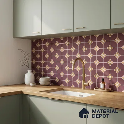 Moroccan Wall & Floor Tile TL 10822 B Lavender Bloom 1 ft x 1 ft Matt Luster Finish Ceramic Tile - 10 mm | Suitable For Kitchen, Bathroom, Balcony | Please Expect a Slight Variation of Pattern