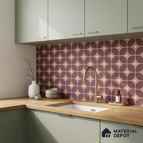 Moroccan Wall & Floor Tile TL 10822 B Lavender Bloom 1 ft x 1 ft Matt Luster Finish Ceramic Tile - 10 mm | Suitable For Kitchen, Bathroom, Balcony | Please Expect a Slight Variation of Pattern