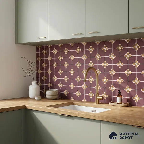 Moroccan Wall & Floor Tile TL 10822 B Lavender Bloom 1 ft x 1 ft Matt Luster Finish Ceramic Tile - 10 mm | Suitable For Kitchen, Bathroom, Balcony | Please Expect a Slight Variation of Pattern