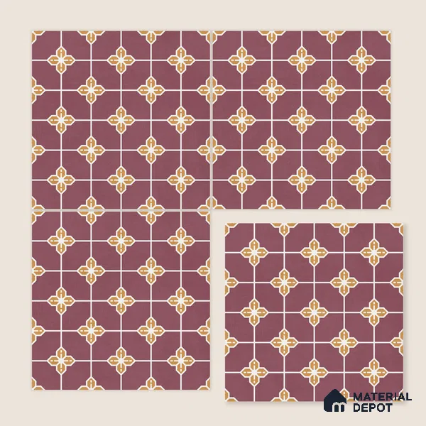 Moroccan Wall & Floor Tile TL 10822 B Lavender Bloom 1 ft x 1 ft Matt Luster Finish Ceramic Tile - 10 mm | Suitable For Kitchen, Bathroom, Balcony | Please Expect a Slight Variation of Pattern