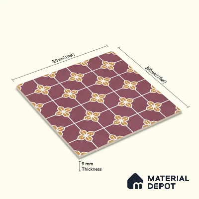 Moroccan Wall & Floor Tile TL 10822 B Lavender Bloom 1 ft x 1 ft Matt Luster Finish Ceramic Tile - 10 mm | Suitable For Kitchen, Bathroom, Balcony | Please Expect a Slight Variation of Pattern
