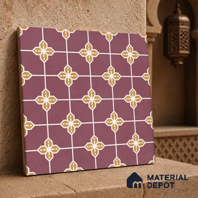 Moroccan Wall & Floor Tile TL 10822 B Lavender Bloom 1 ft x 1 ft Matt Luster Finish Ceramic Tile - 10 mm | Suitable For Kitchen, Bathroom, Balcony | Please Expect a Slight Variation of Pattern