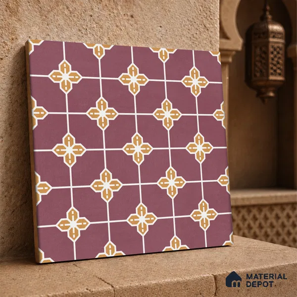 Moroccan Wall & Floor Tile TL 10822 B Lavender Bloom 1 ft x 1 ft Matt Luster Finish Ceramic Tile - 10 mm | Suitable For Kitchen, Bathroom, Balcony | Please Expect a Slight Variation of Pattern