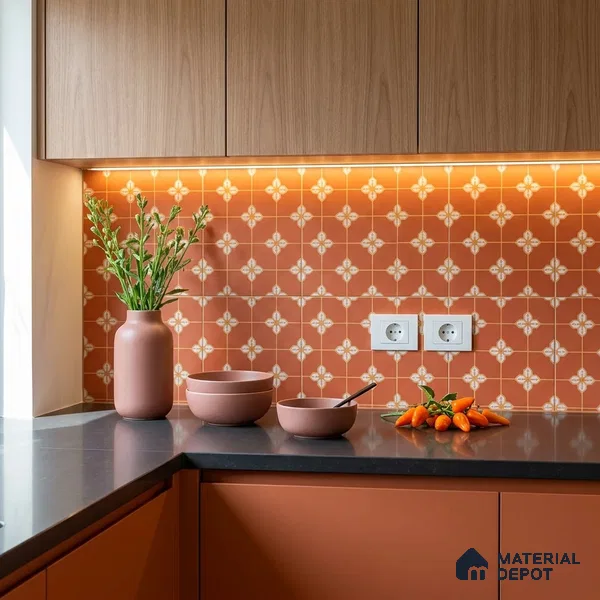 Moroccan Wall & Floor Tile TL 10823 B Ruby Motif 1 ft x 1 ft Matt Luster Finish Ceramic Tile - 10 mm | Suitable For Kitchen, Bathroom, Balcony | Please Expect a Slight Variation of Pattern