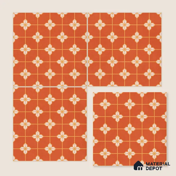 Moroccan Wall & Floor Tile TL 10823 B Ruby Motif 1 ft x 1 ft Matt Luster Finish Ceramic Tile - 10 mm | Suitable For Kitchen, Bathroom, Balcony | Please Expect a Slight Variation of Pattern