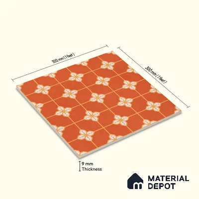Moroccan Wall & Floor Tile TL 10823 B Ruby Motif 1 ft x 1 ft Matt Luster Finish Ceramic Tile - 10 mm | Suitable For Kitchen, Bathroom, Balcony | Please Expect a Slight Variation of Pattern
