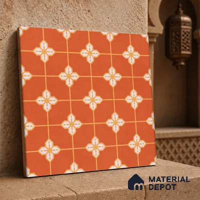 Moroccan Wall & Floor Tile TL 10823 B Ruby Motif 1 ft x 1 ft Matt Luster Finish Ceramic Tile - 10 mm | Suitable For Kitchen, Bathroom, Balcony | Please Expect a Slight Variation of Pattern