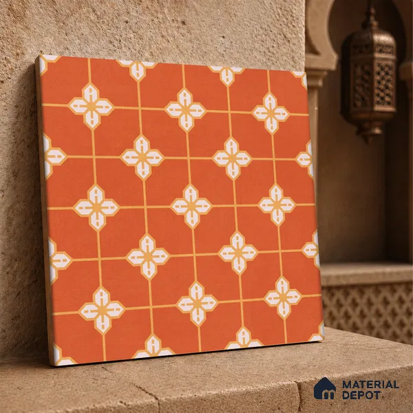 Moroccan Wall & Floor Tile TL 10823 B Ruby Motif 1 ft x 1 ft Matt Luster Finish Ceramic Tile - 10 mm | Suitable For Kitchen, Bathroom, Balcony | Please Expect a Slight Variation of Pattern